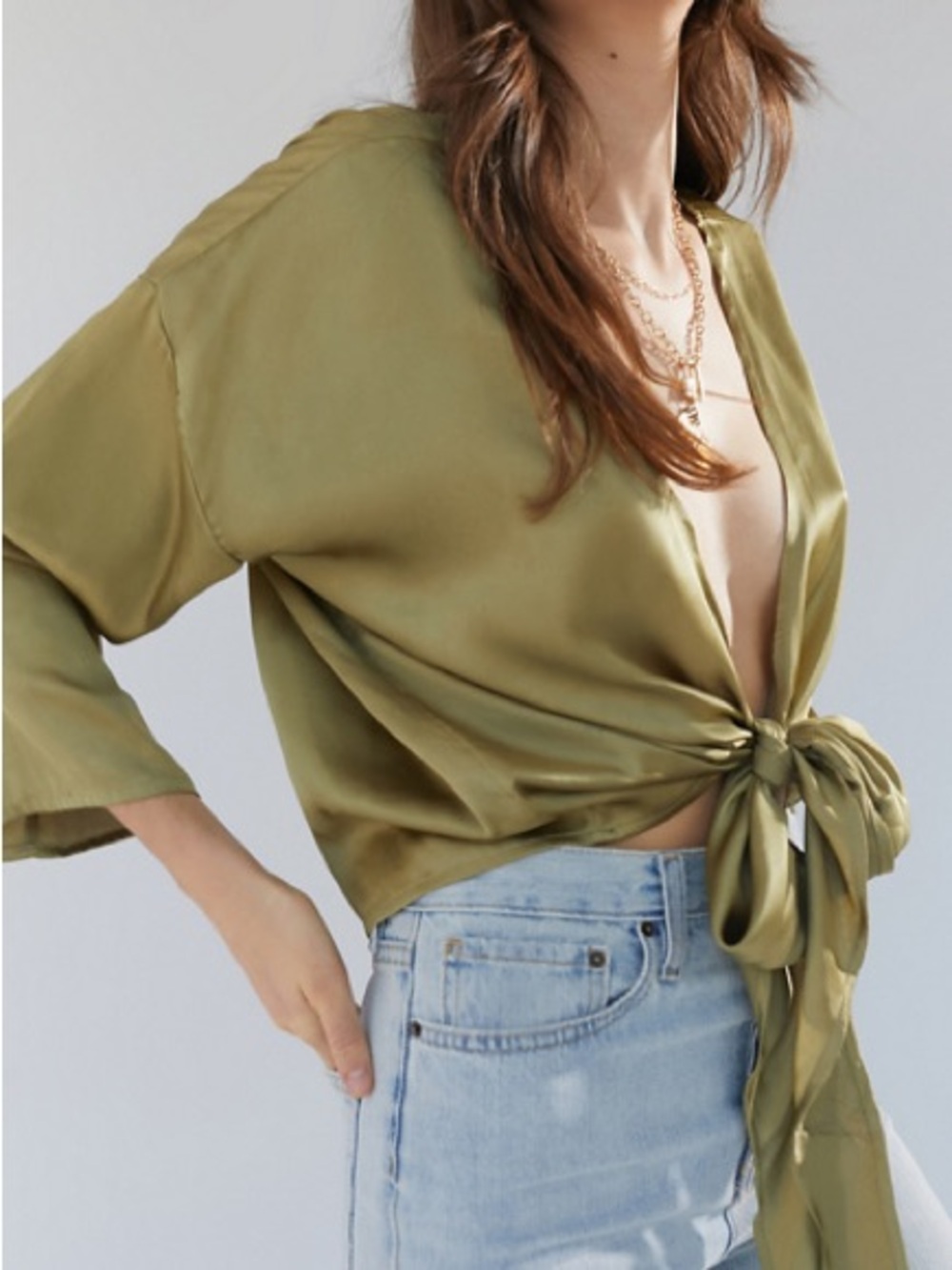 UO Nicole Satin Tie-Front Top